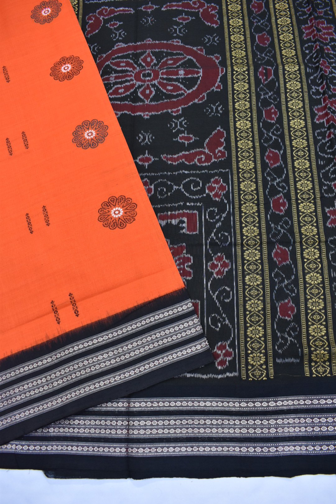 Orange Colour Sambalpuri Handloom Cotton Bomkai Saree - Image 3