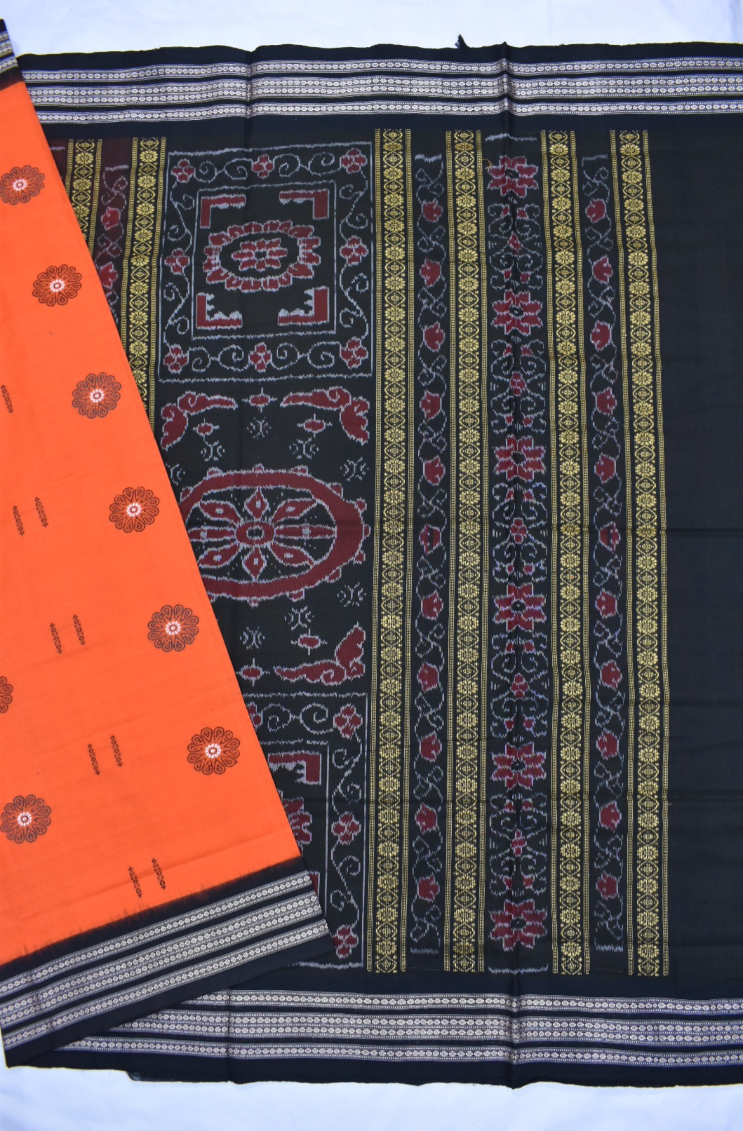 Orange Colour Sambalpuri Handloom Cotton Bomkai Saree - Image 5
