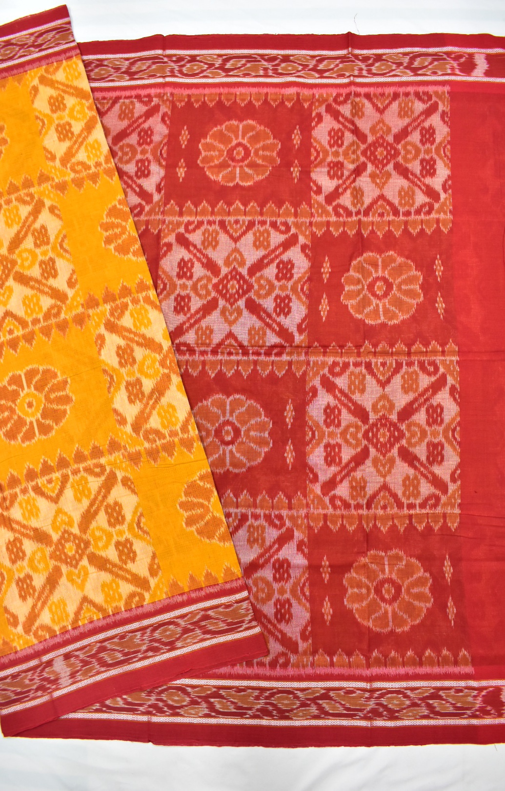 Yellow Colour Sambalpuri Handloom Cotton Saree - Image 5