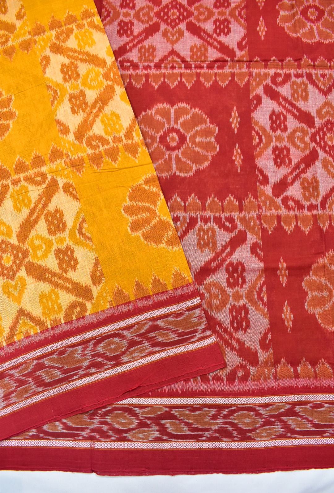 Yellow Colour Sambalpuri Handloom Cotton Saree - Image 3