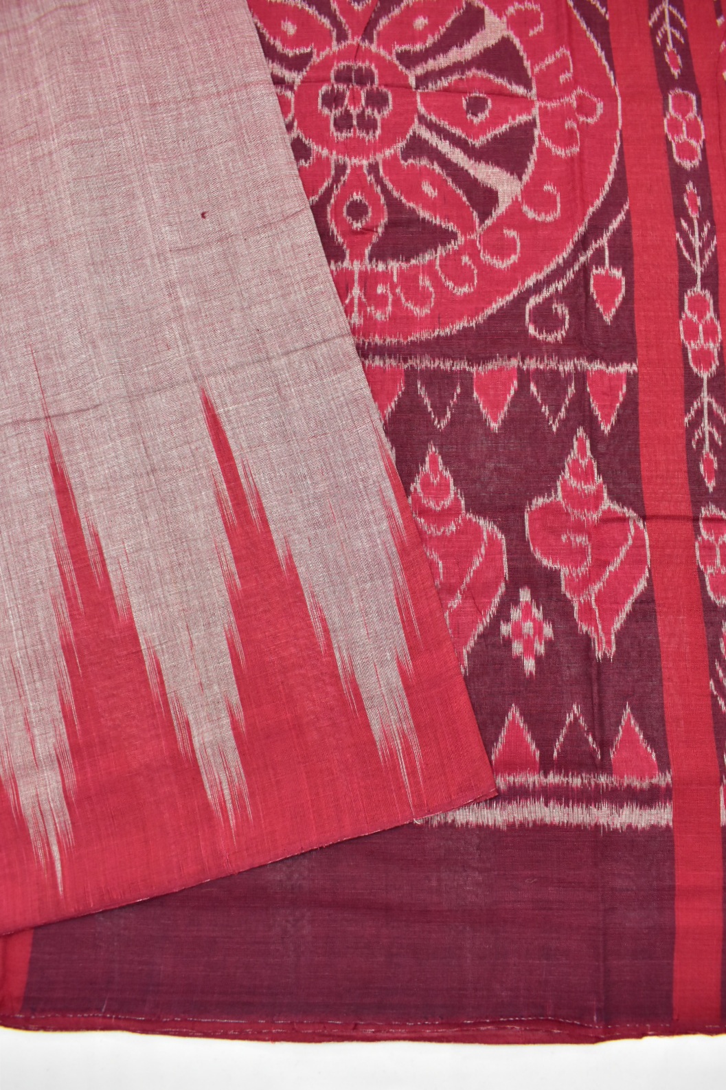 Lite-Red Colour Sambalpuri Handloom Cotton Saree - Image 3