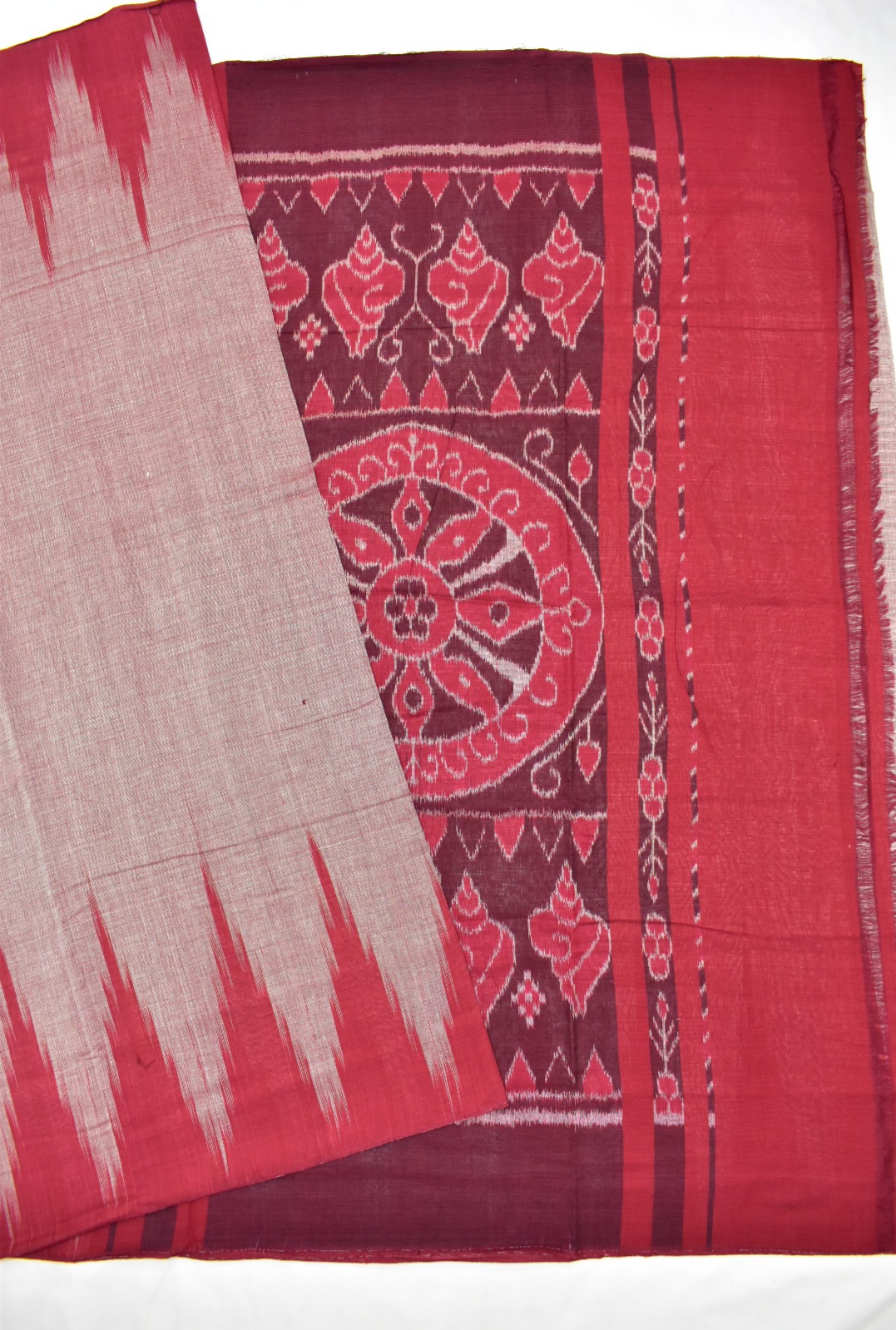 Lite-Red Colour Sambalpuri Handloom Cotton Saree - Image 5