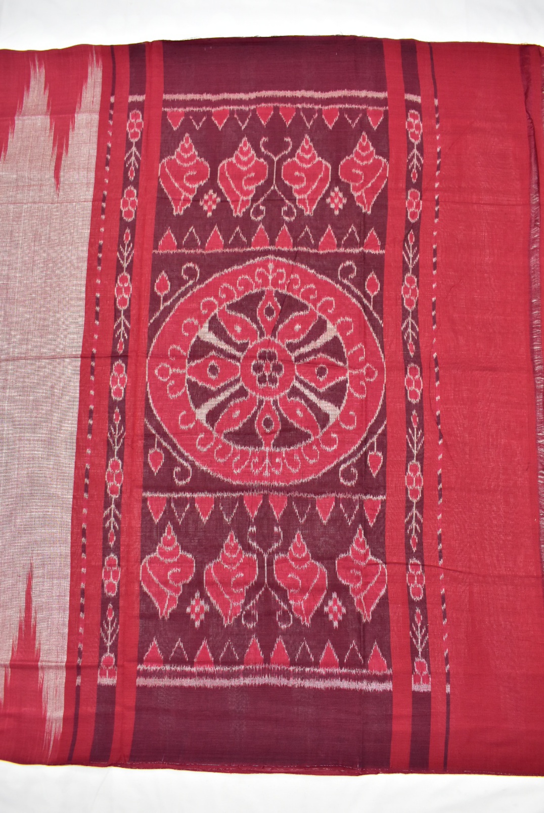 Lite-Red Colour Sambalpuri Handloom Cotton Saree - Image 2
