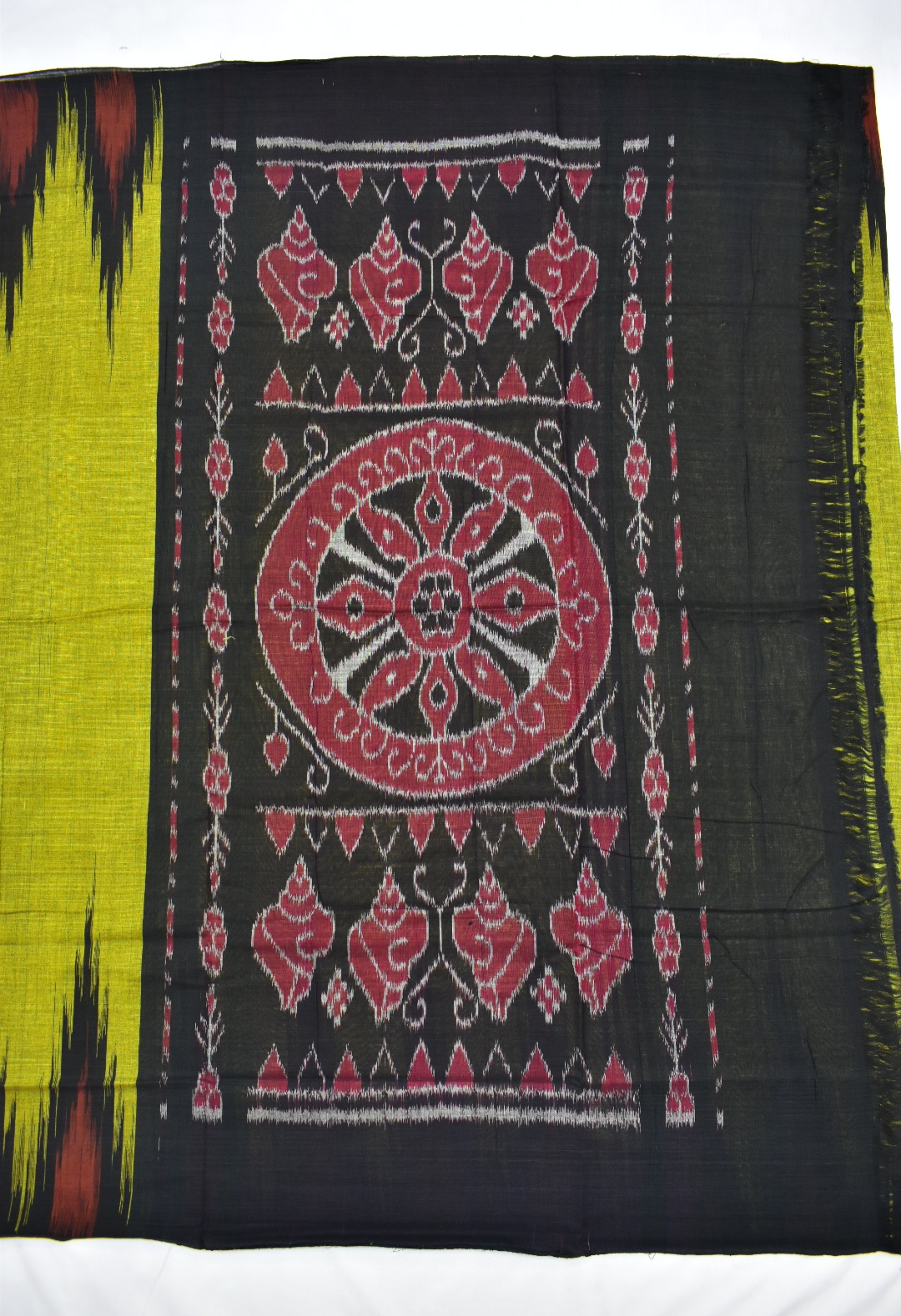 Lime Colour Sambalpuri Handloom Cotton Saree - Image 2