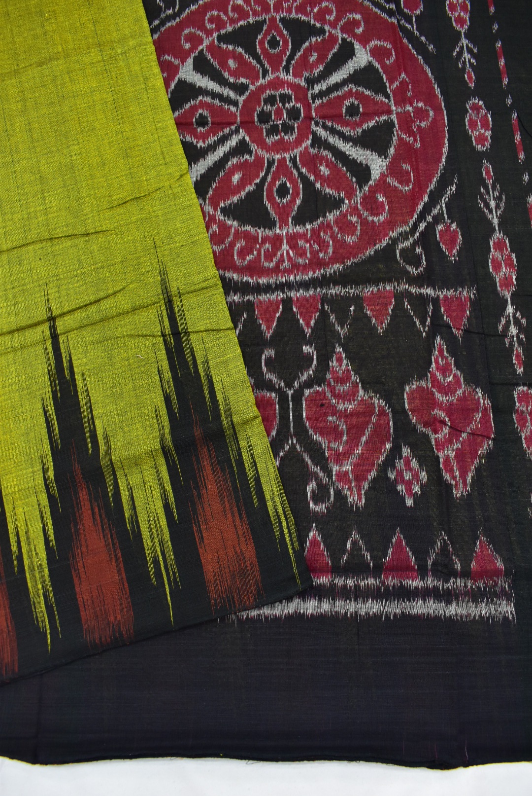 Lime Colour Sambalpuri Handloom Cotton Saree - Image 3