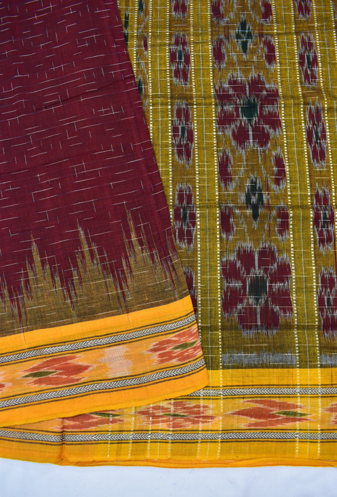 Maroon Colour Sambalpuri Handloom Cotton Saree - Image 3