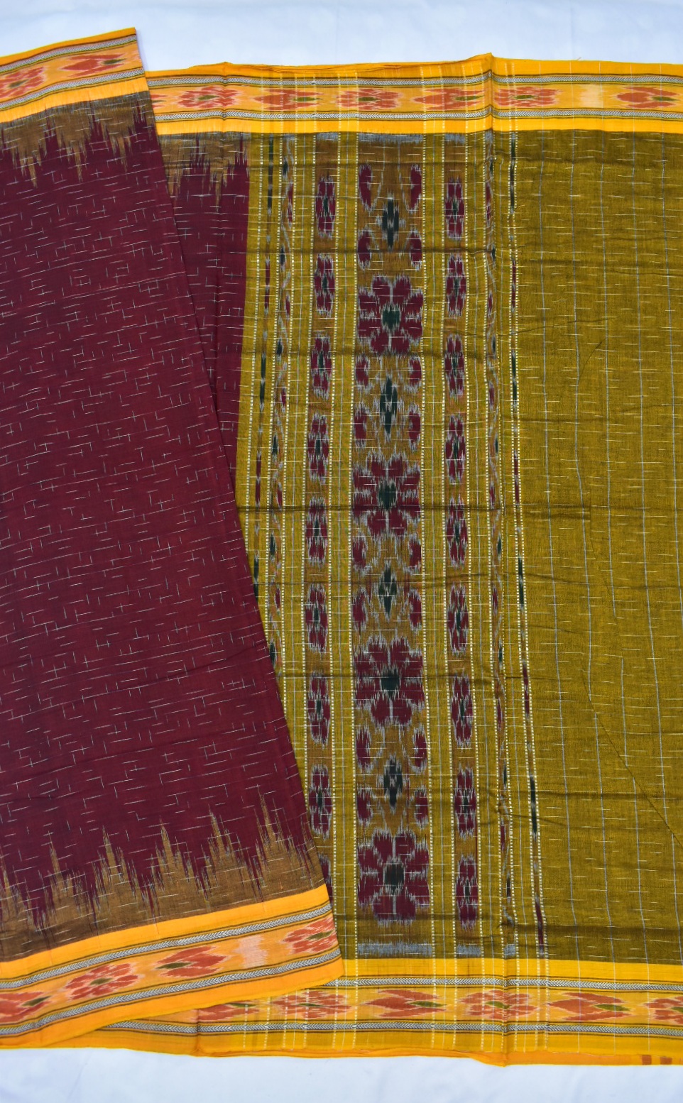 Maroon Colour Sambalpuri Handloom Cotton Saree - Image 5