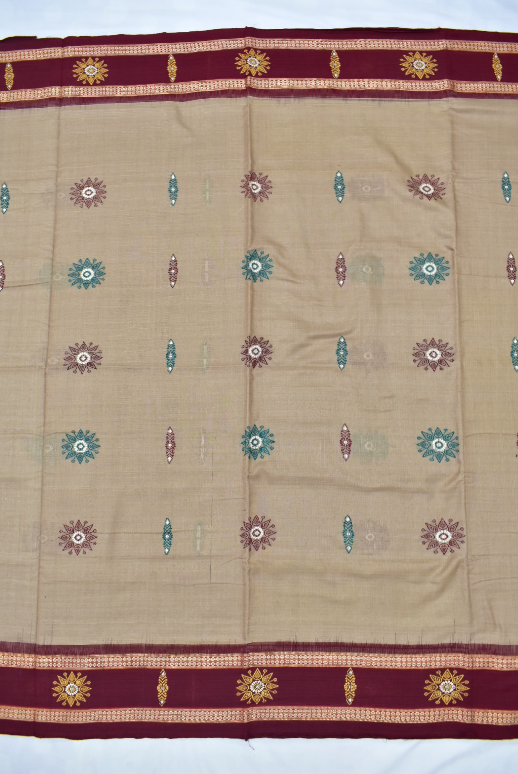 Sandcastle Colour Sambalpuri Handloom Cotton Bomkai Saree