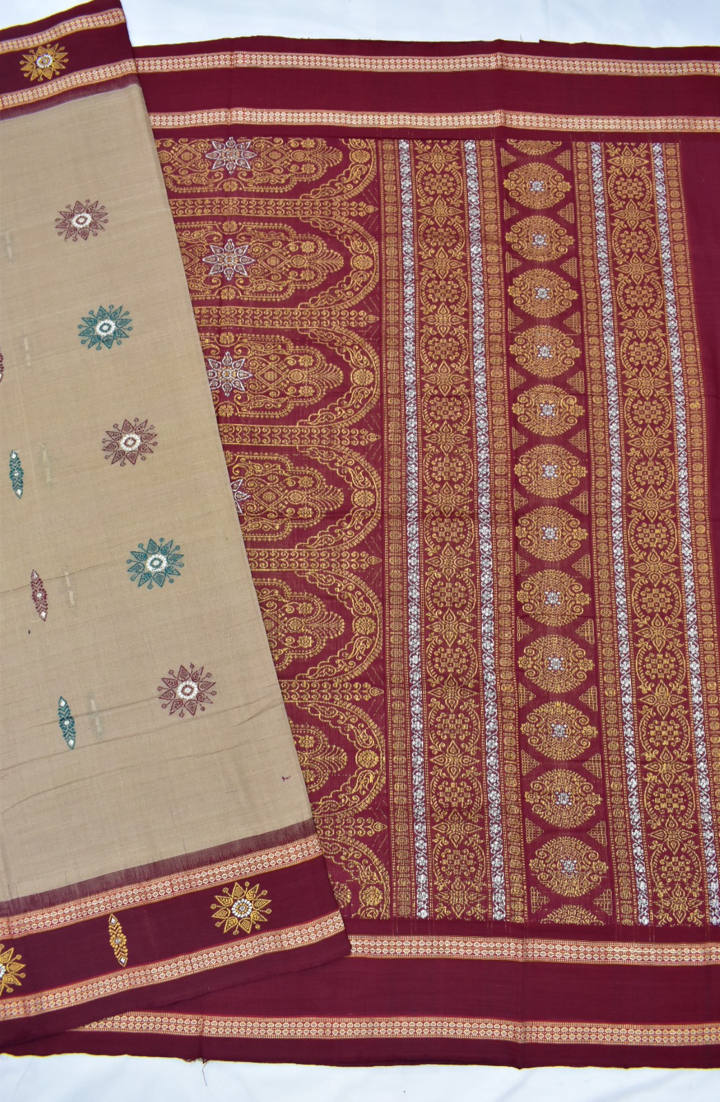 Sandcastle Colour Sambalpuri Handloom Cotton Bomkai Saree - Image 5