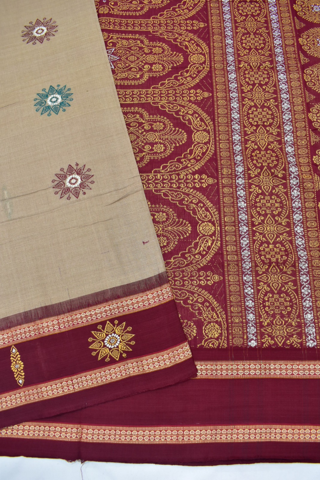 Sandcastle Colour Sambalpuri Handloom Cotton Bomkai Saree - Image 3