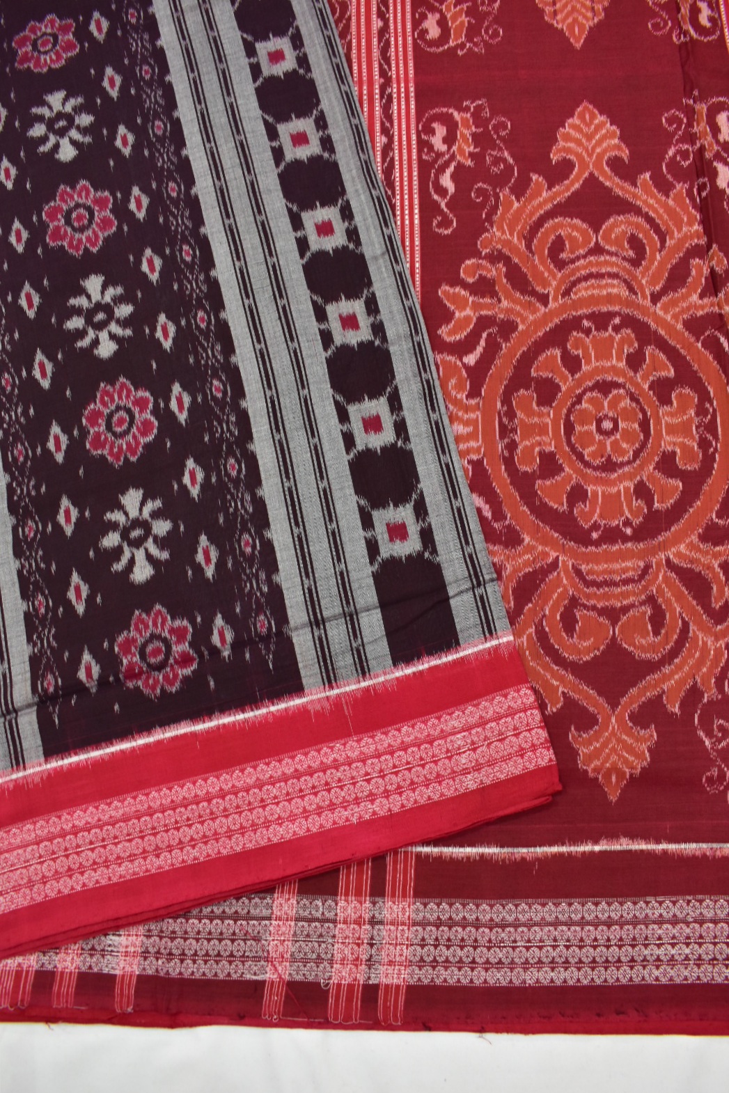 Coffe Colour Sambalpuri Handloom Cotton Bandha Saree - Image 3