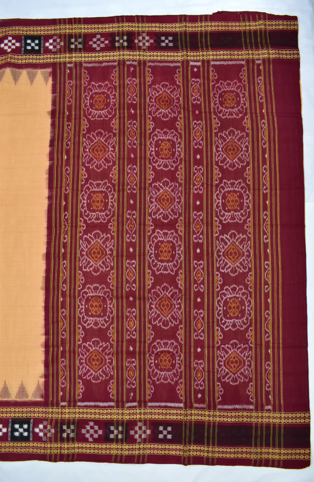 Biscuit Colour Sambalpuri Handloom Cotton Pasapali Saree - Image 2