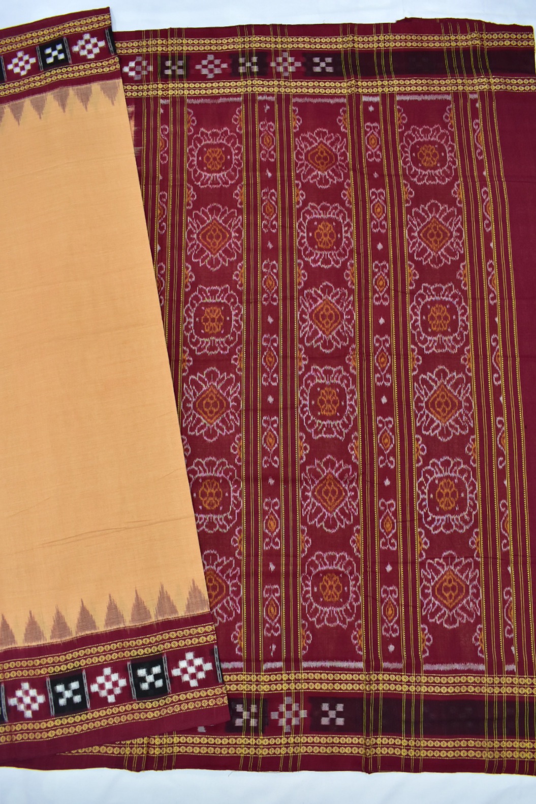 Biscuit Colour Sambalpuri Handloom Cotton Pasapali Saree - Image 5