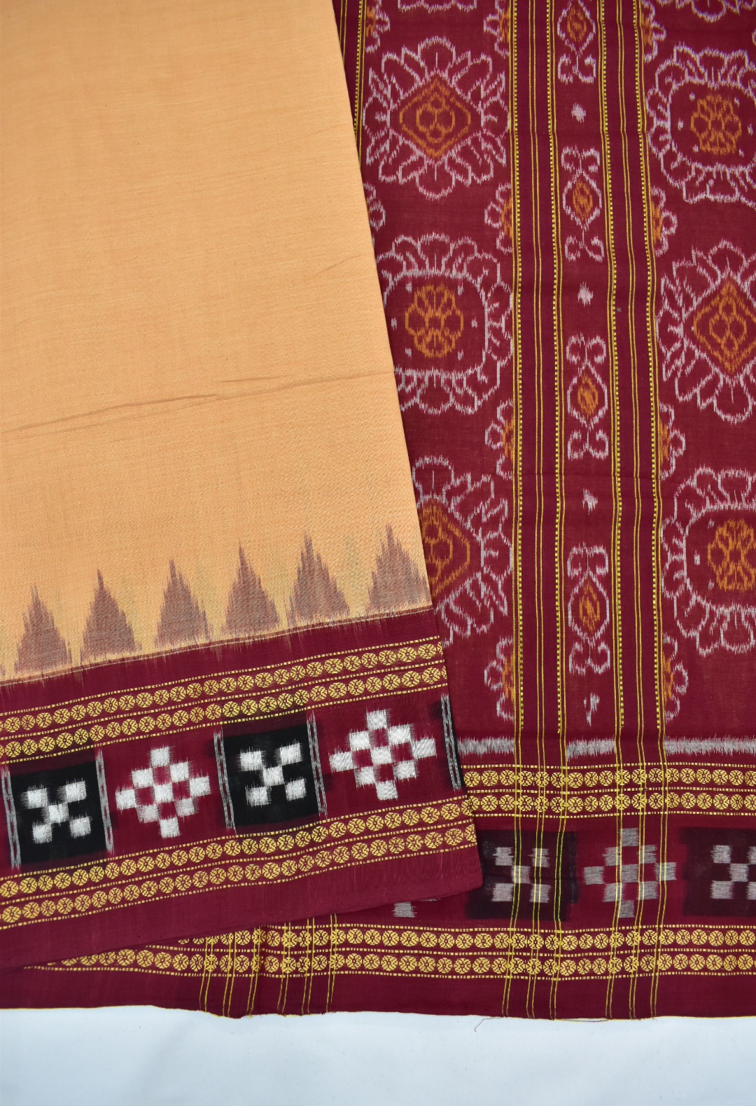 Biscuit Colour Sambalpuri Handloom Cotton Pasapali Saree - Image 3
