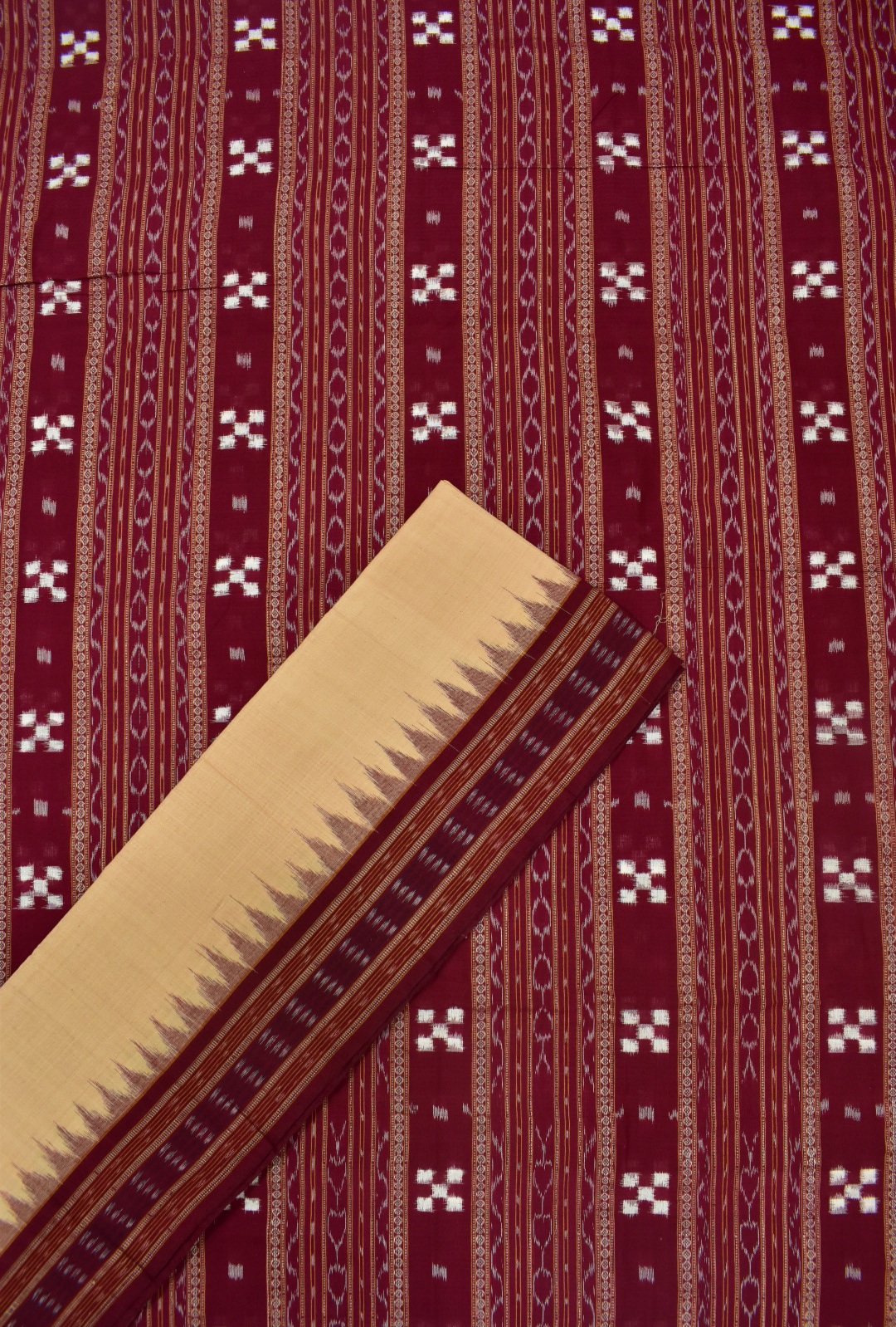 Maroon Colour Pasapali Design Sambalpuri Handloom Cotton Dress Material