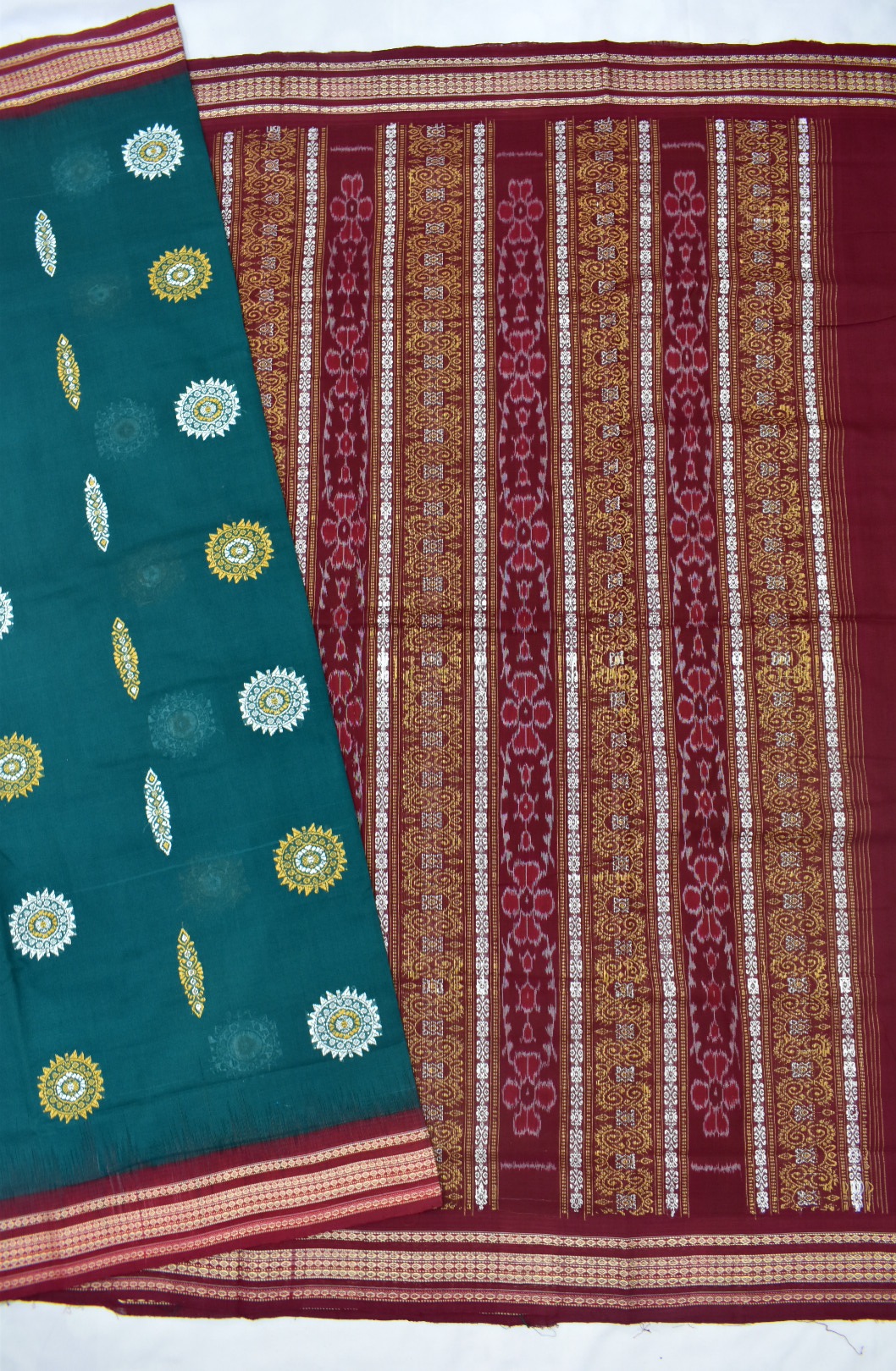 Green Colour Sambalpuri Handloom Cotton Bomkai Saree - Image 5