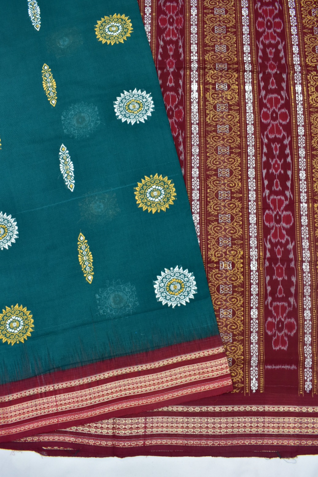 Green Colour Sambalpuri Handloom Cotton Bomkai Saree - Image 3