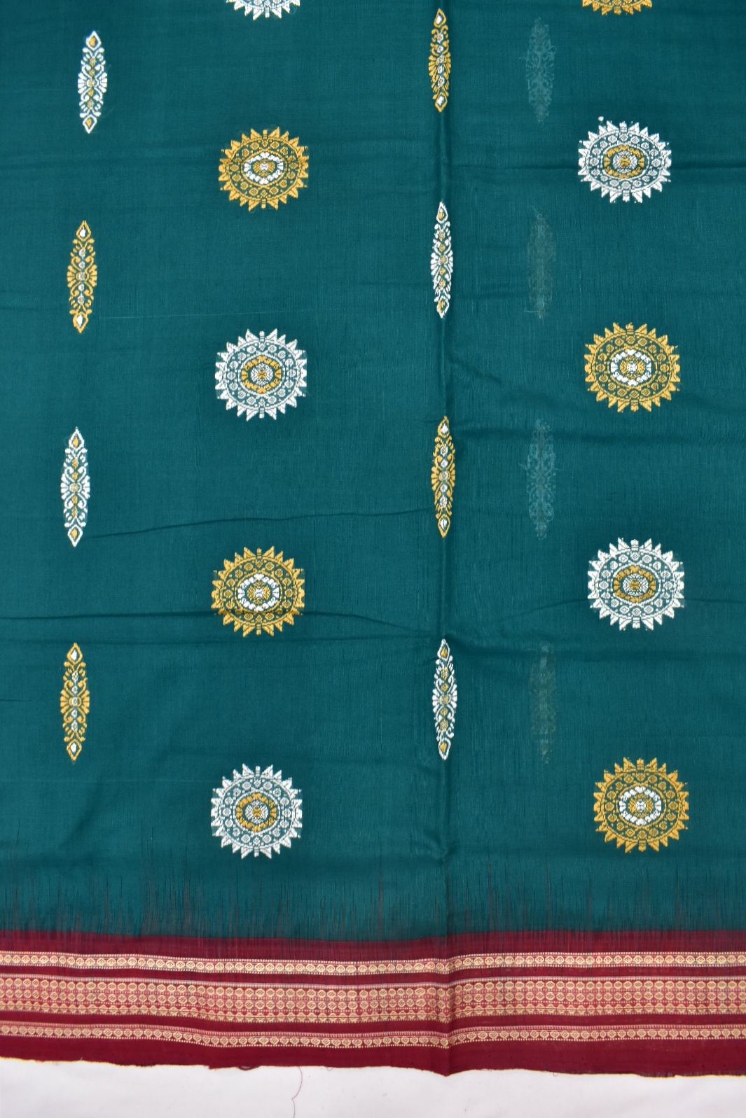 Green Colour Sambalpuri Handloom Cotton Bomkai Saree - Image 4