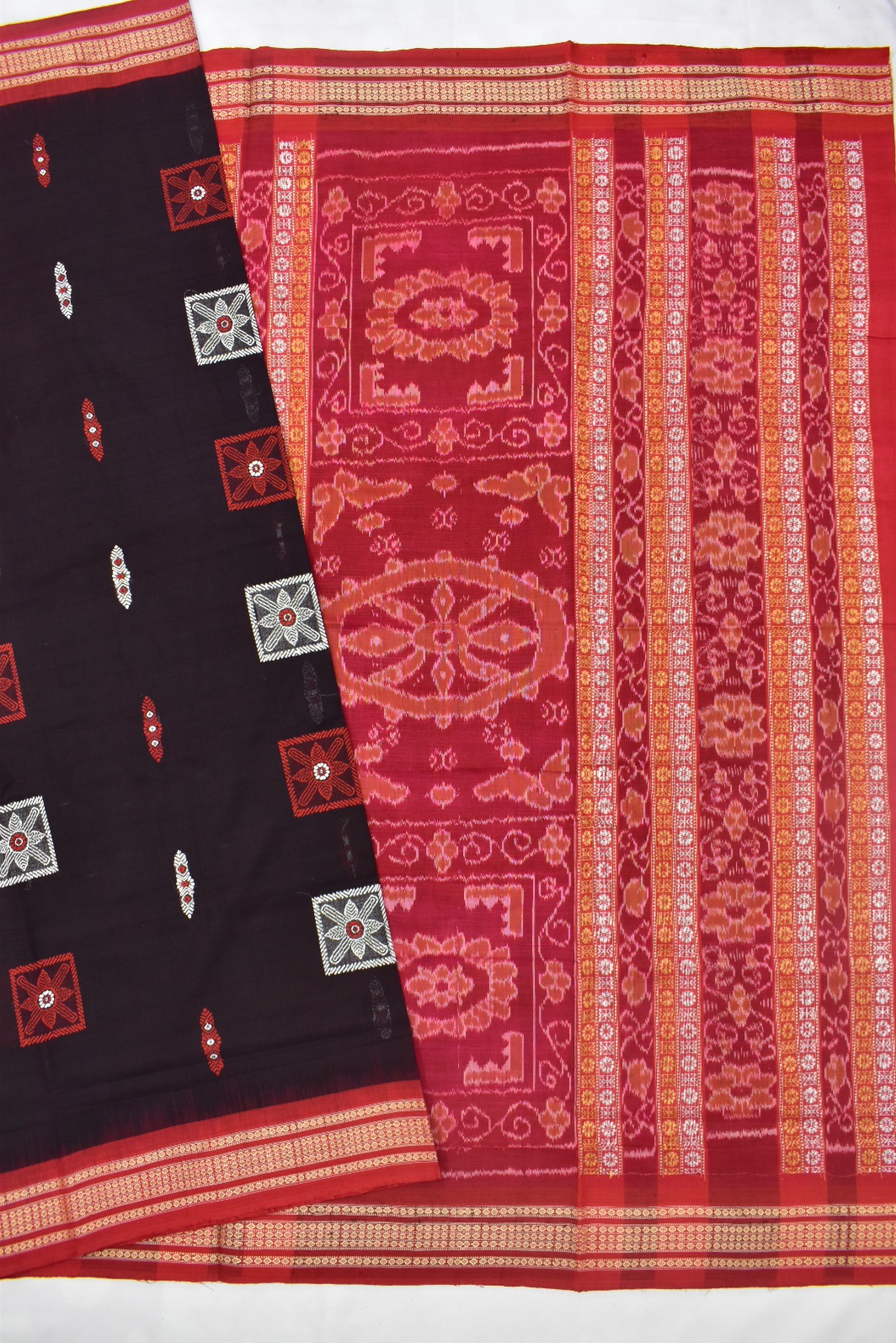 Dark Coffe Colour Sambalpuri Handloom Cotton Bomkai Saree - Image 5