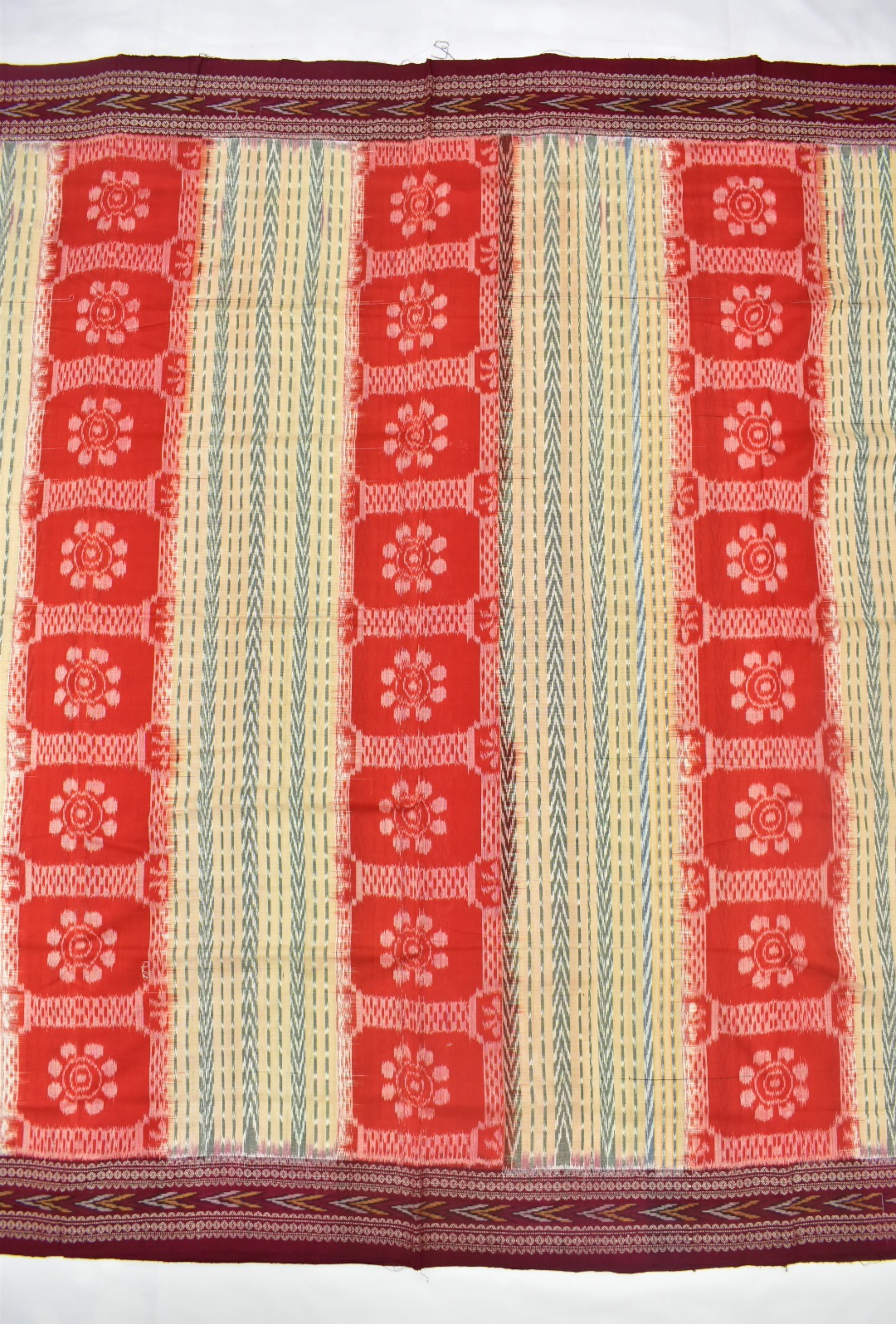 Orange-Cream Colour Sambalpuri Handloom cotton Bandha Saree