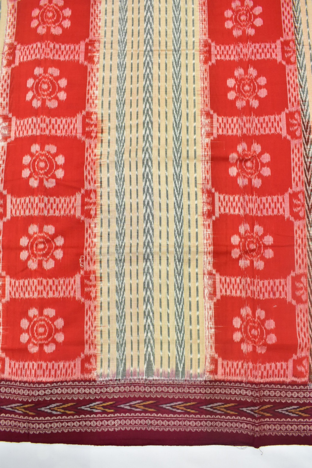 Orange-Cream Colour Sambalpuri Handloom cotton Bandha Saree - Image 4