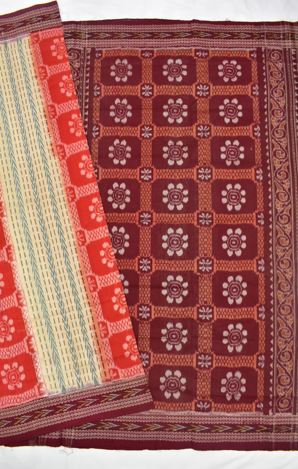 Orange-Cream Colour Sambalpuri Handloom cotton Bandha Saree - Image 5