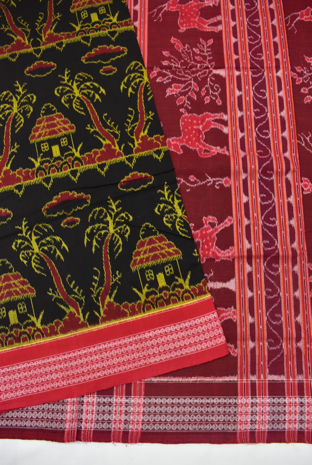 Black Colour Sambalpuri Handloom cotton Bandha Saree - Image 3