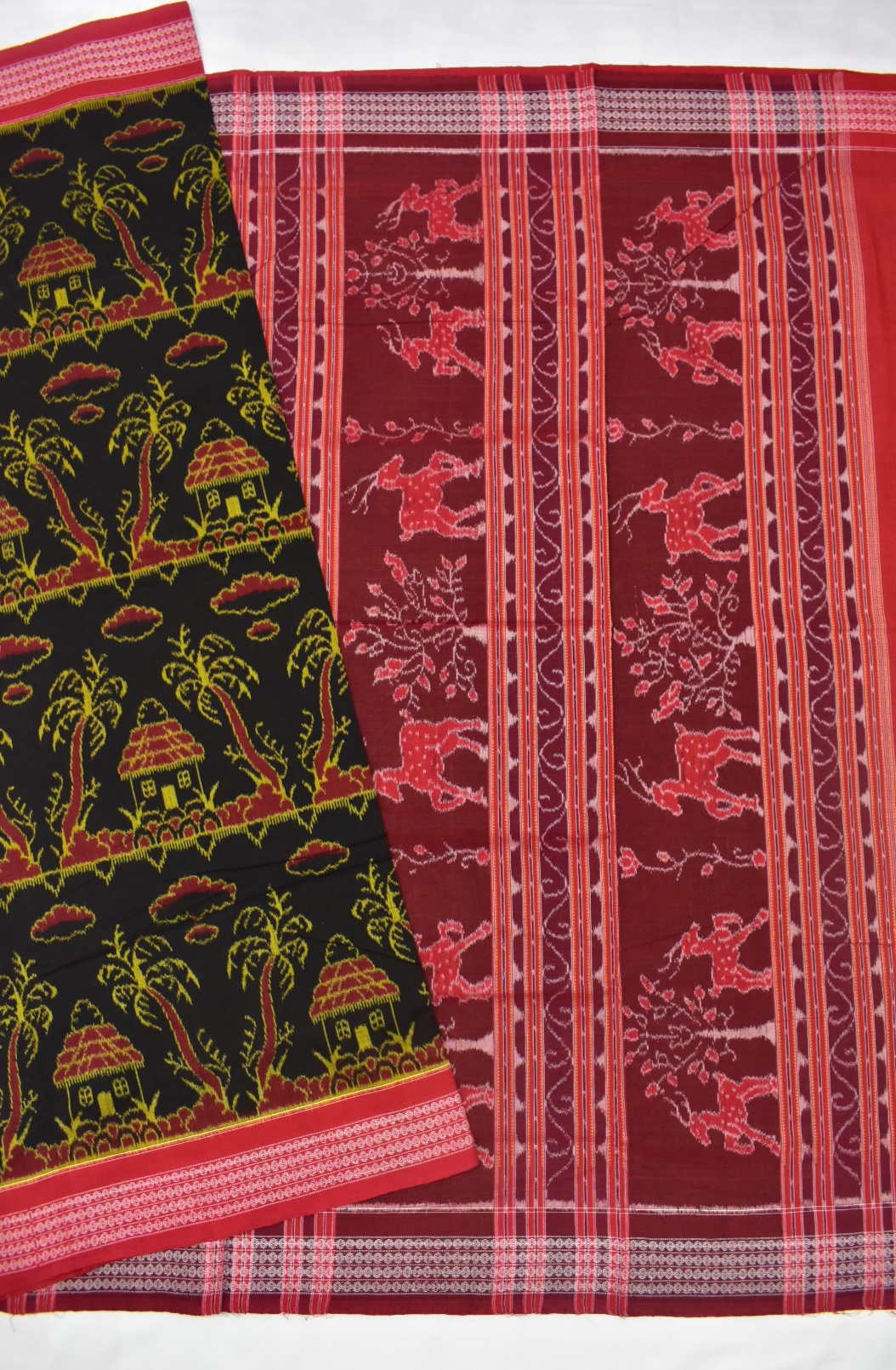 Black Colour Sambalpuri Handloom cotton Bandha Saree - Image 5
