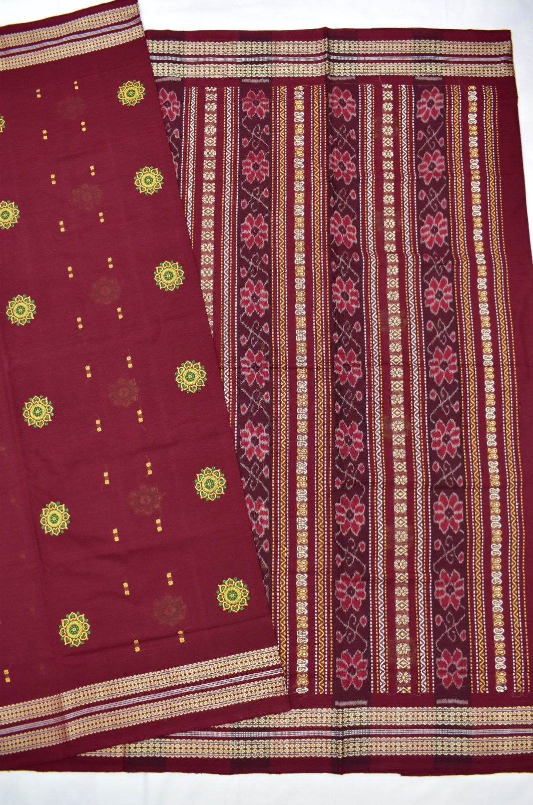 Maroon Colour Sambalpuri Handloom cotton Bomkai Saree - Image 5