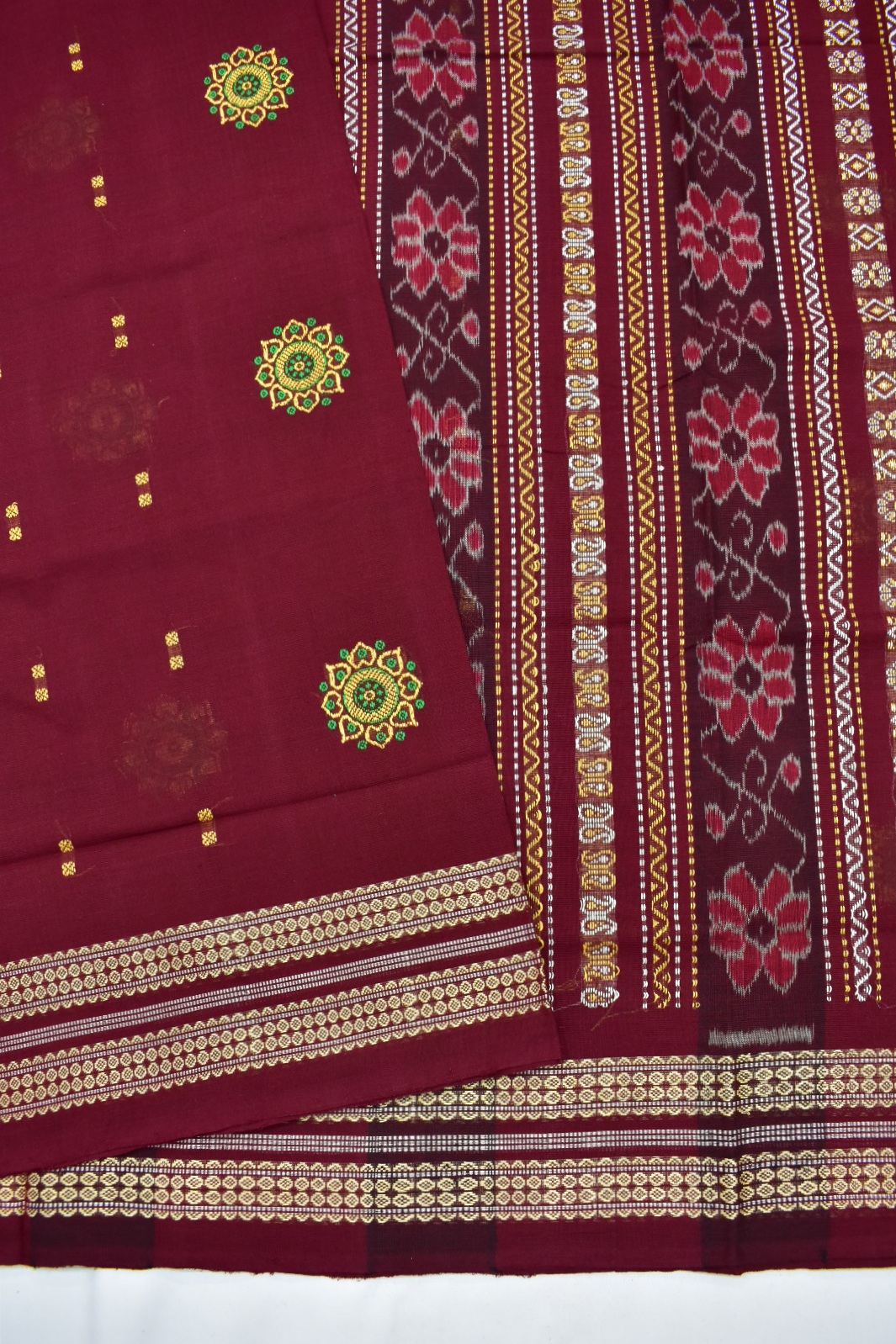 Maroon Colour Sambalpuri Handloom cotton Bomkai Saree - Image 3