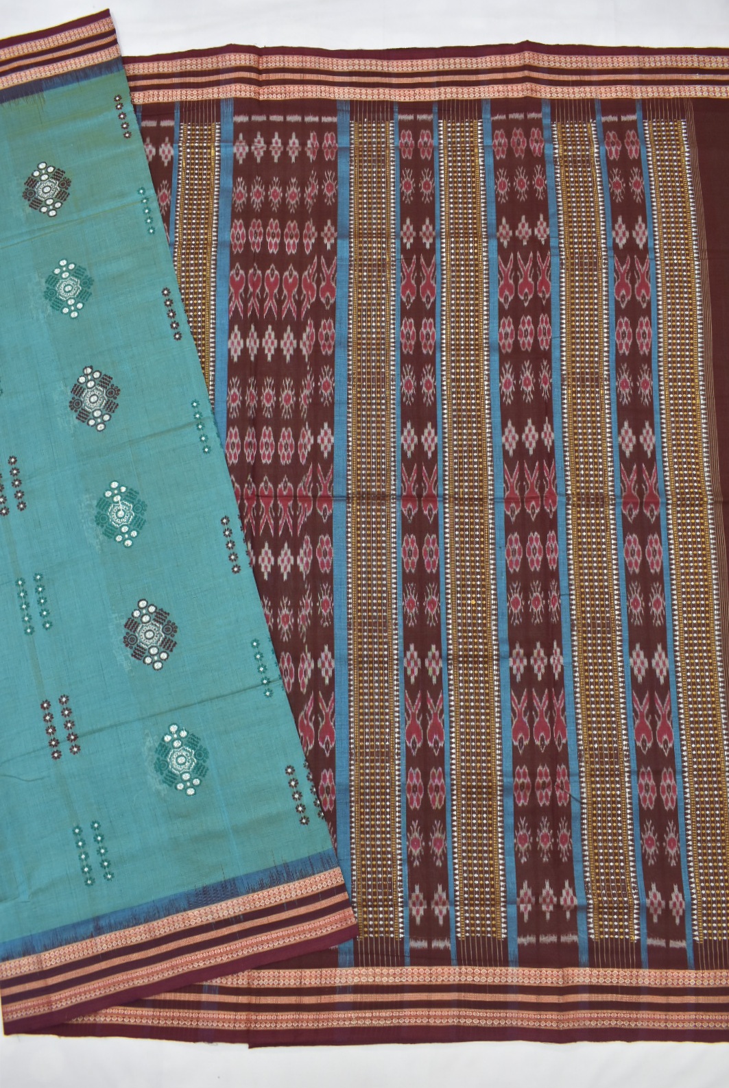 Lite-SKy Colour Sambalpuri Handloom cotton Bomkai Saree - Image 5