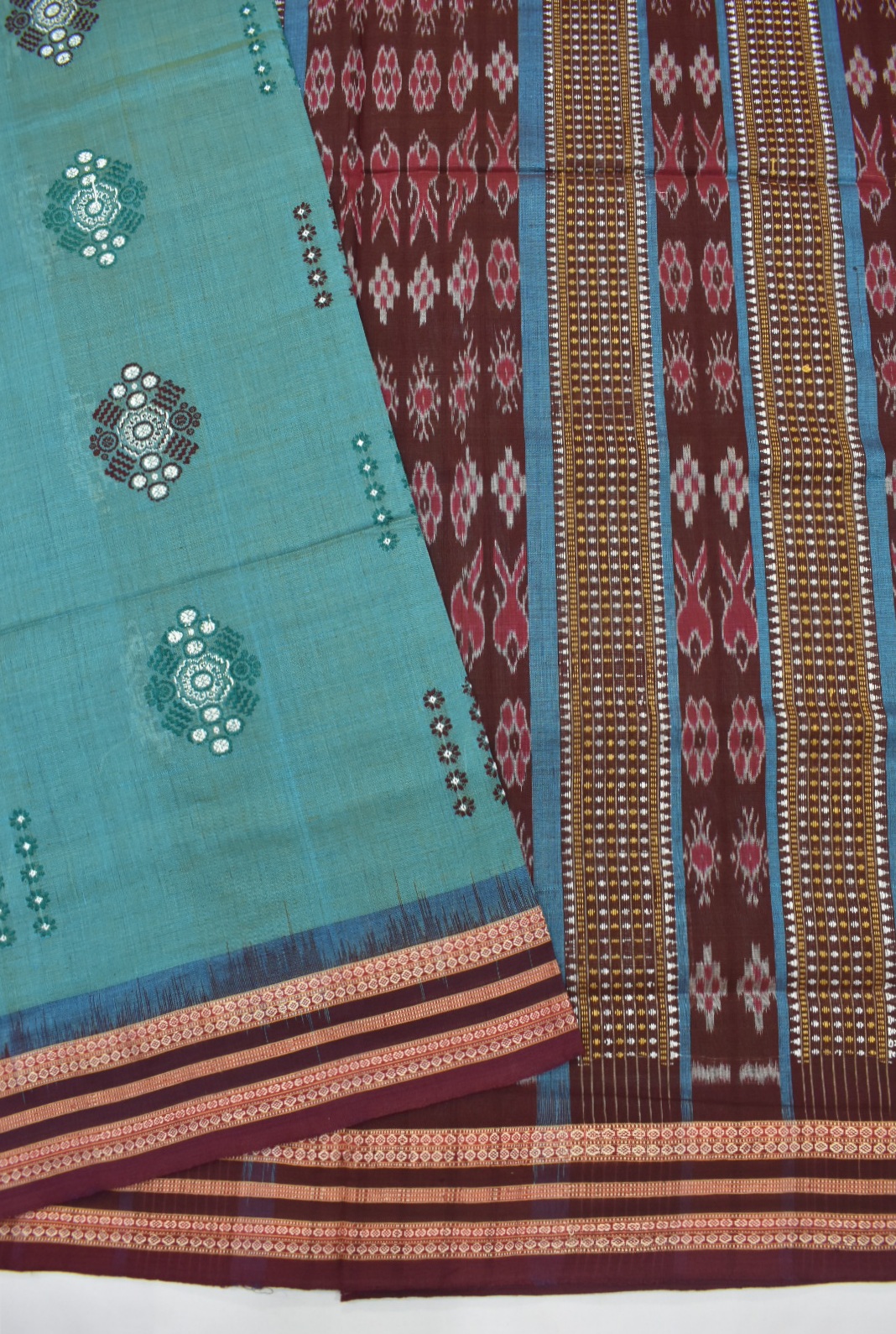Lite-SKy Colour Sambalpuri Handloom cotton Bomkai Saree - Image 3
