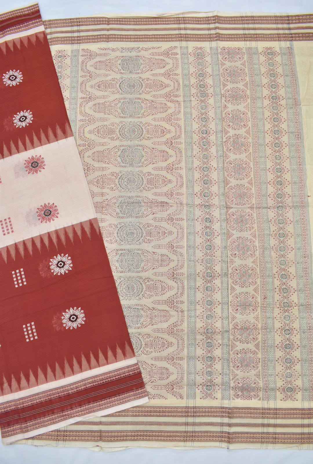 Rust Colour Sambalpuri Handloom cotton Bomkai Saree - Image 5