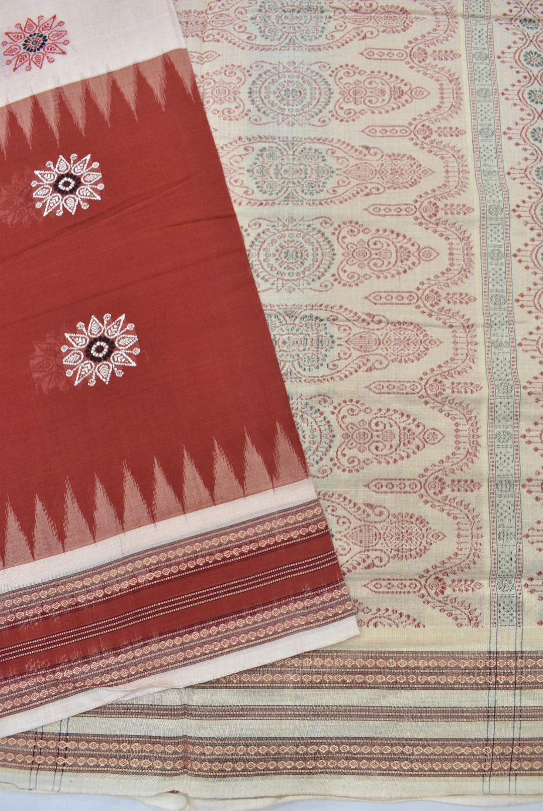 Rust Colour Sambalpuri Handloom cotton Bomkai Saree - Image 3