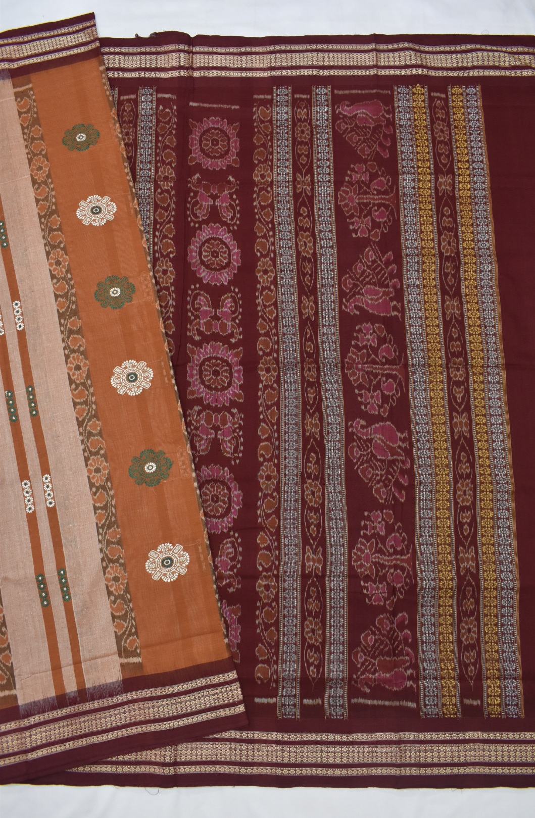 Brown Colour Sambalpuri Handloom cotton Bomkai Saree - Image 5