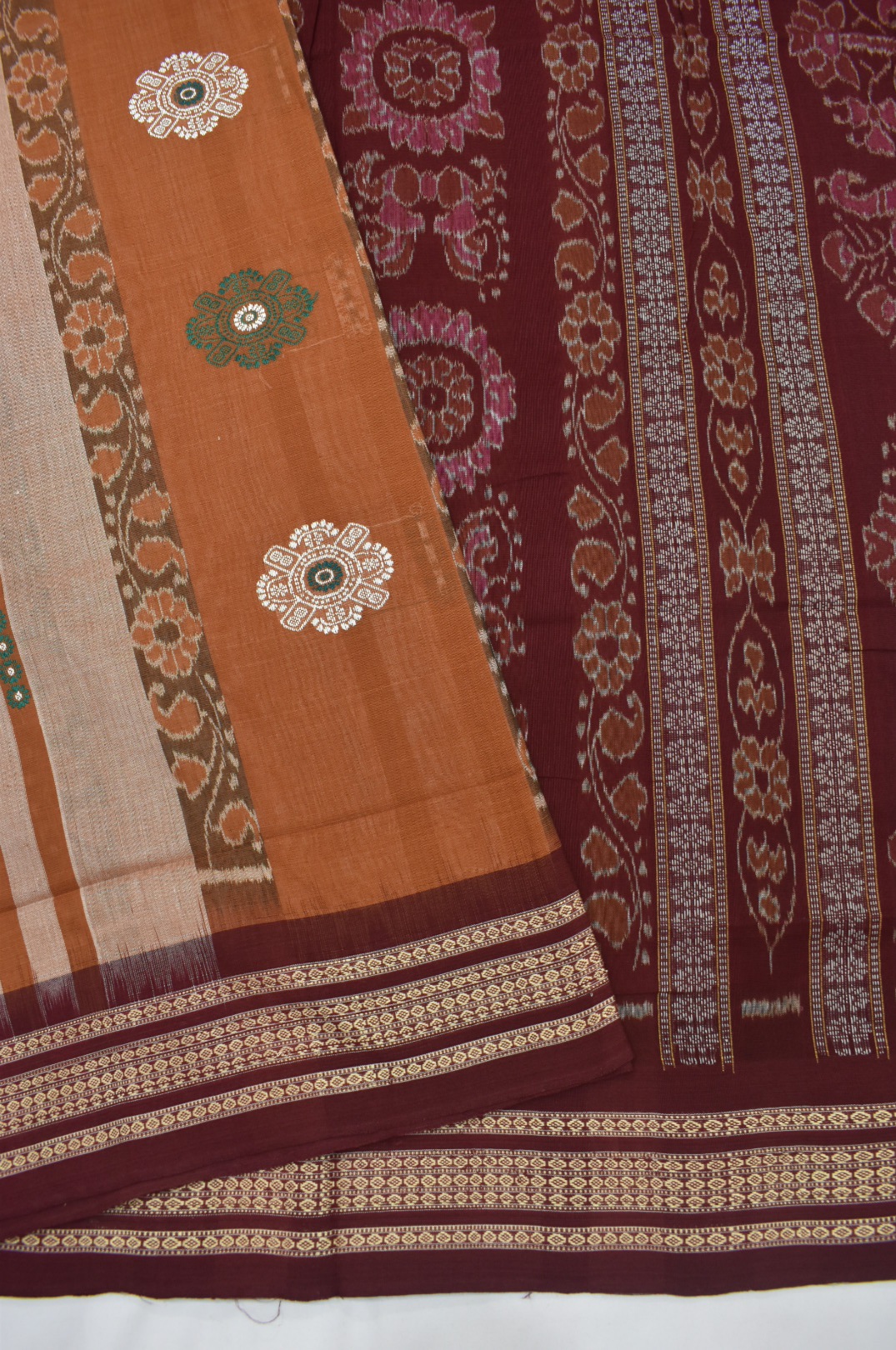 Brown Colour Sambalpuri Handloom cotton Bomkai Saree - Image 3