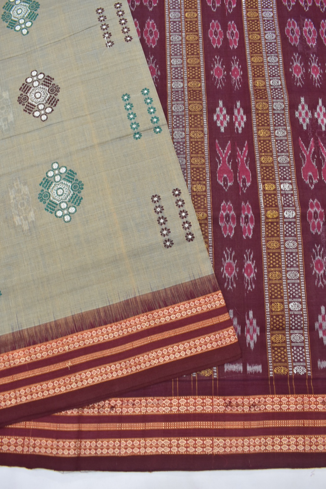 Dusty Colour Sambalpuri Handloom cotton Bomkai Saree - Image 3