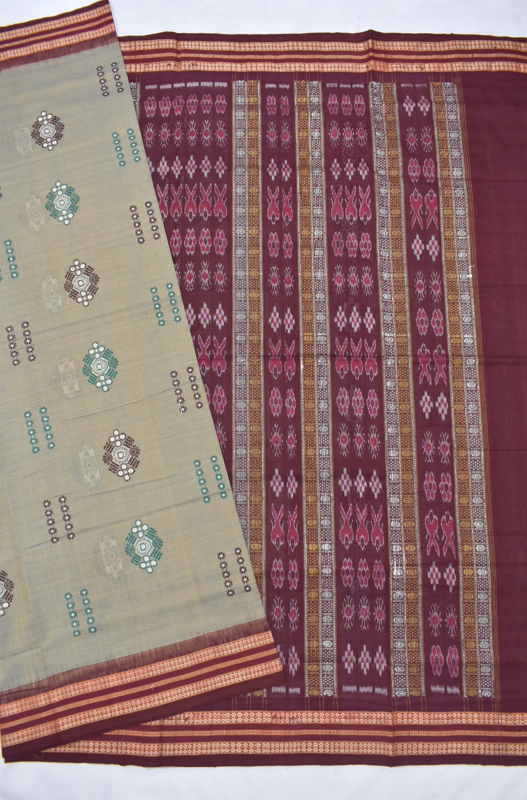 Dusty Colour Sambalpuri Handloom cotton Bomkai Saree - Image 5