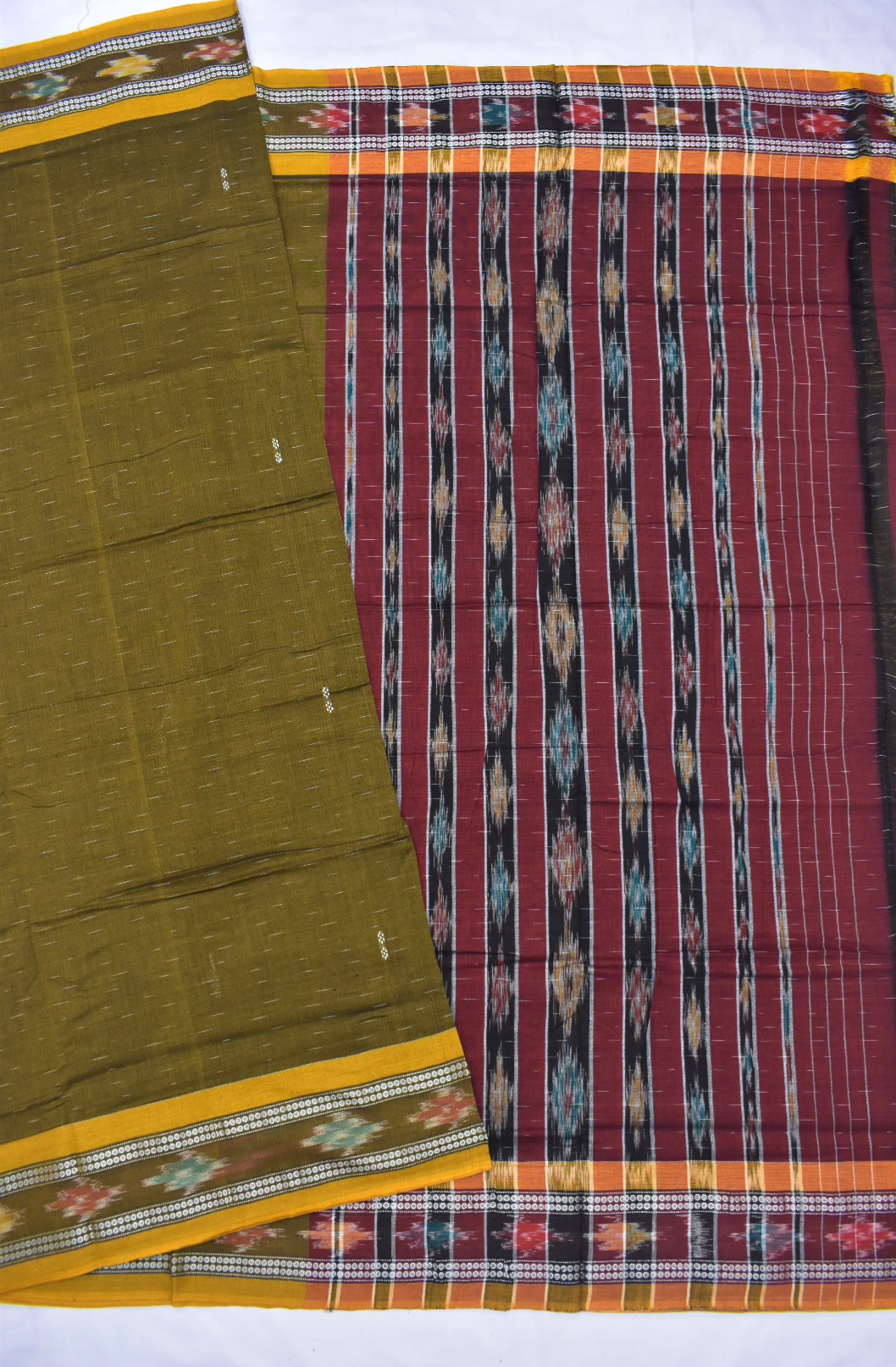Mahendi Colour Sambalpuri Handloom cotton Bandha Saree - Image 5