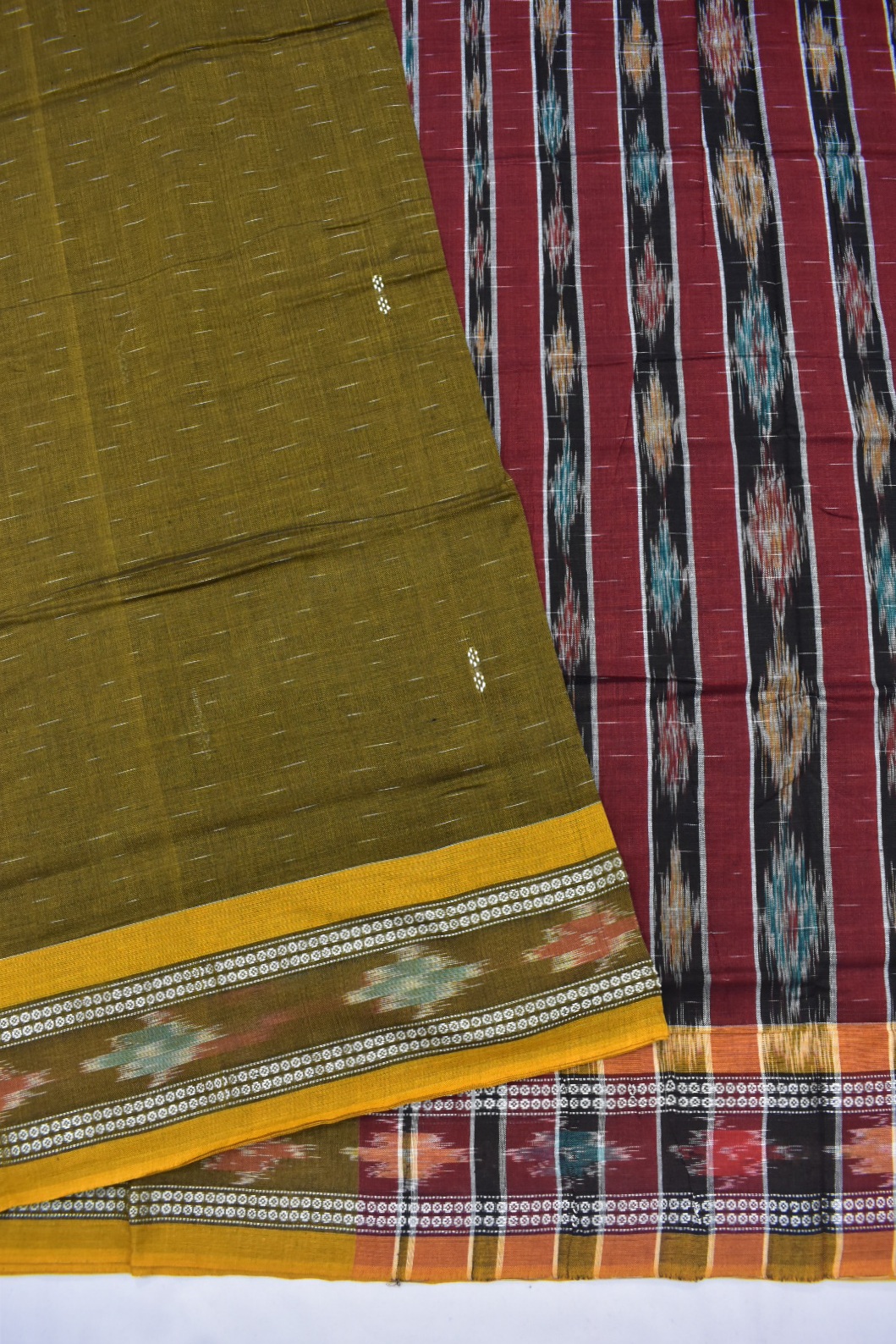 Mahendi Colour Sambalpuri Handloom cotton Bandha Saree - Image 3