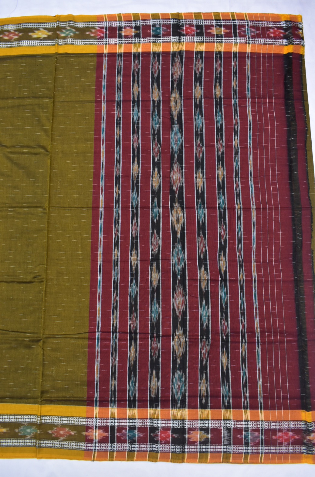 Mahendi Colour Sambalpuri Handloom cotton Bandha Saree - Image 2