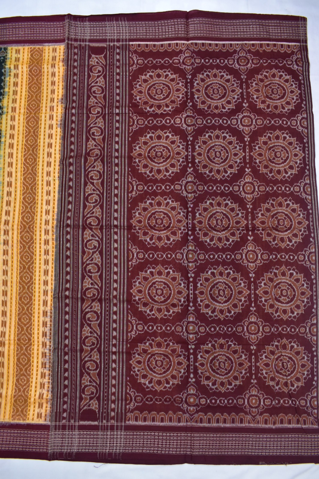 Mustard Colour Sambalpuri Handloom Cotton Bandha Saree - Image 2