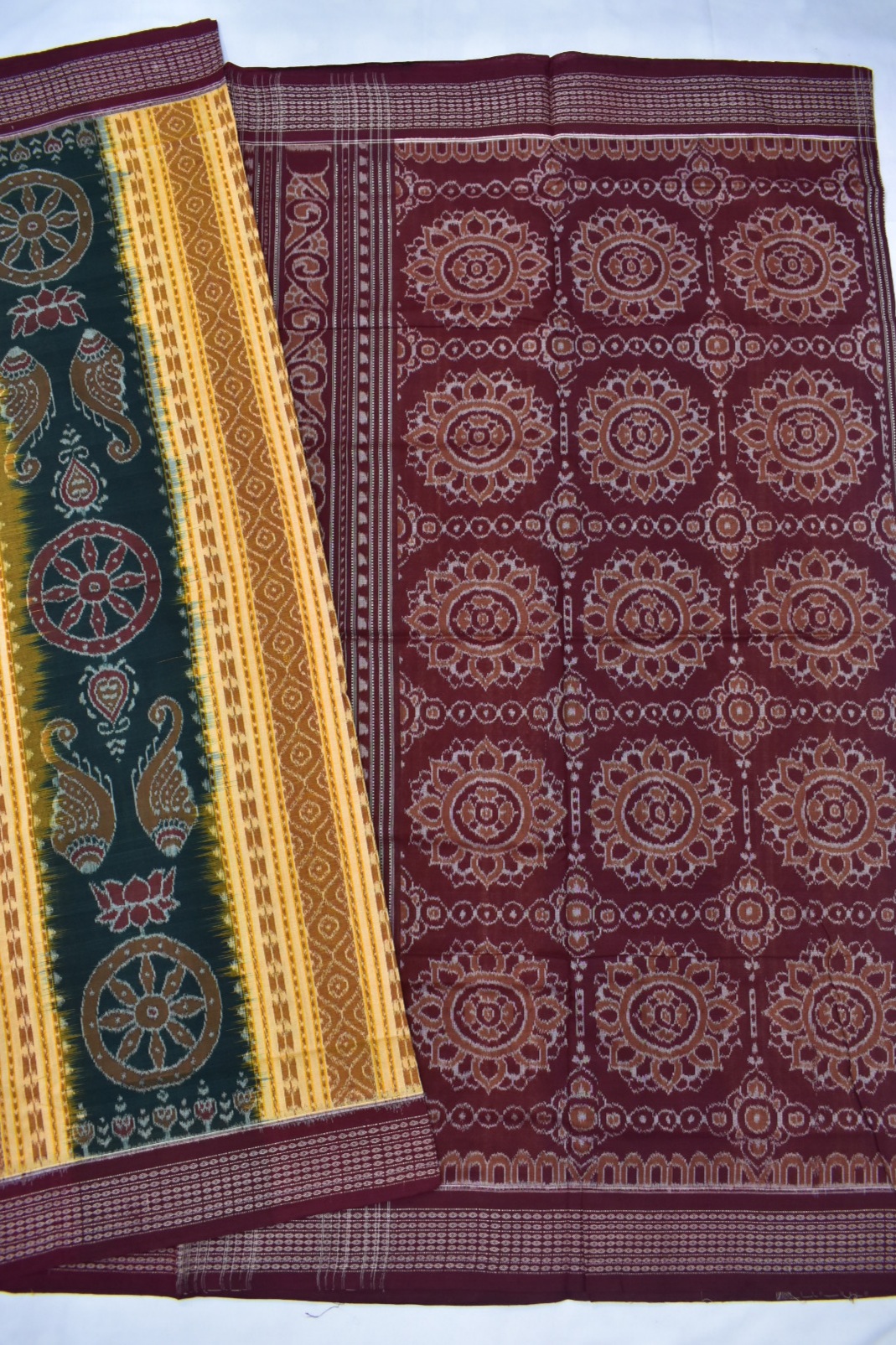 Mustard Colour Sambalpuri Handloom Cotton Bandha Saree - Image 5