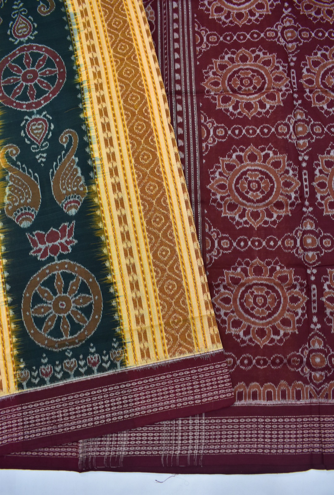 Mustard Colour Sambalpuri Handloom Cotton Bandha Saree - Image 3