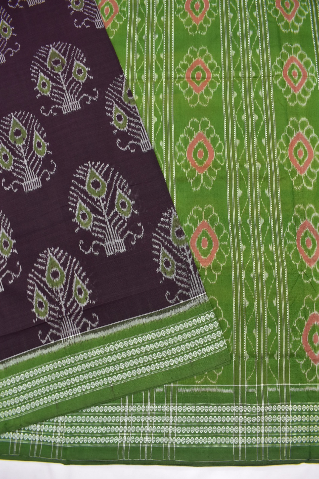 Coffe Colour Sambalpuri Handloom Bandha Saree - Image 3