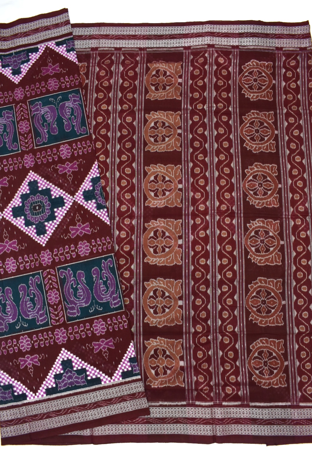 Sumati-Maroon Colour Pasapali Design Sambalpuri Handloom Cotton Bandha Saree - Image 5