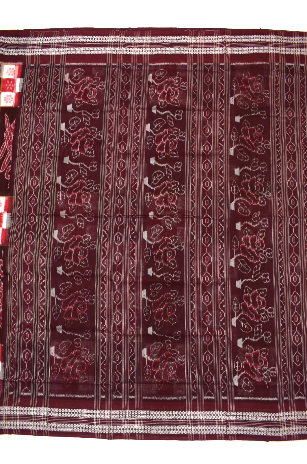 Red-Black Colour Pasapali Design Sambalpuri Handloom Cotton Bandha Saree - Image 2