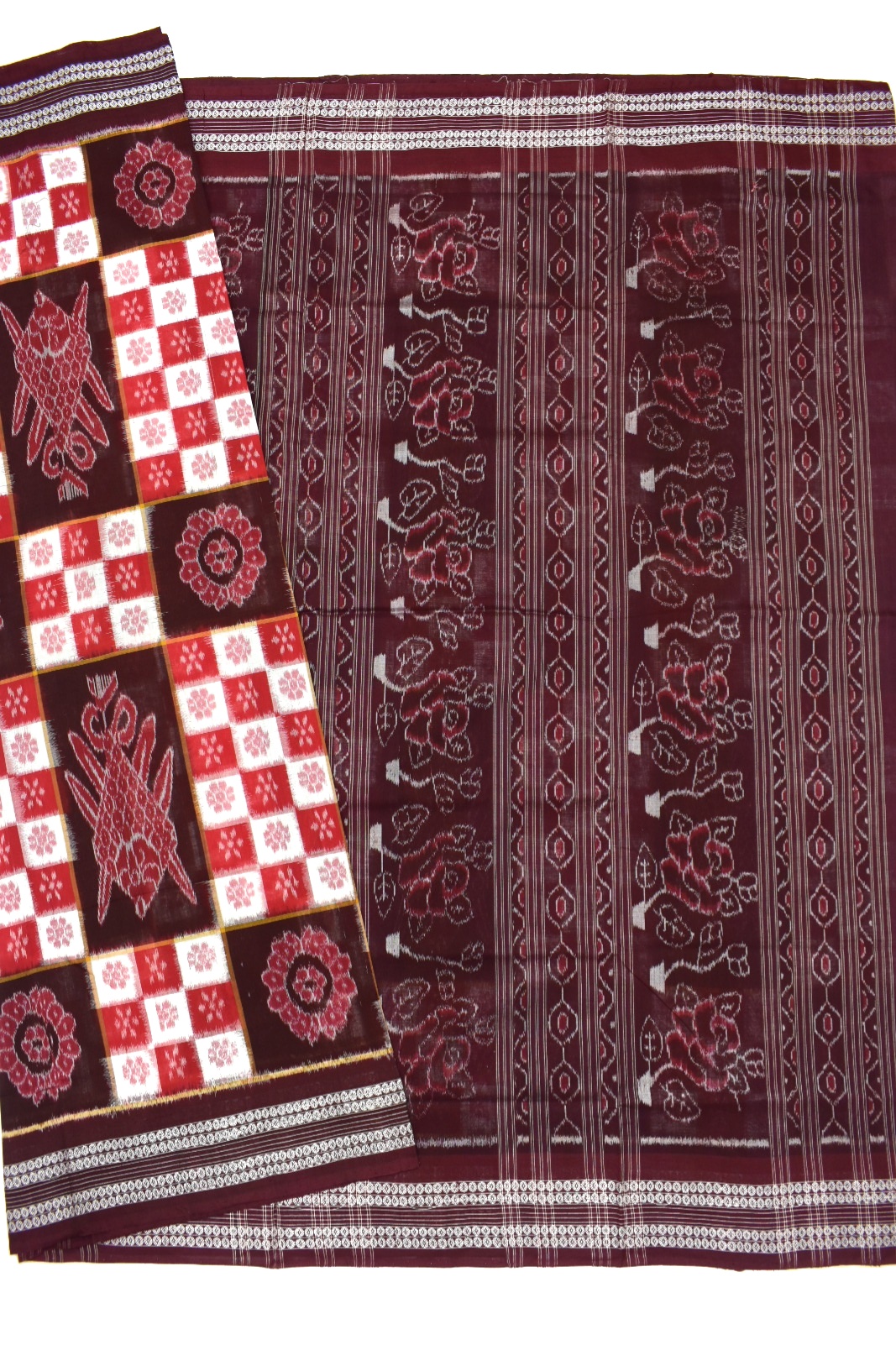 Red-Black Colour Pasapali Design Sambalpuri Handloom Cotton Bandha Saree - Image 5
