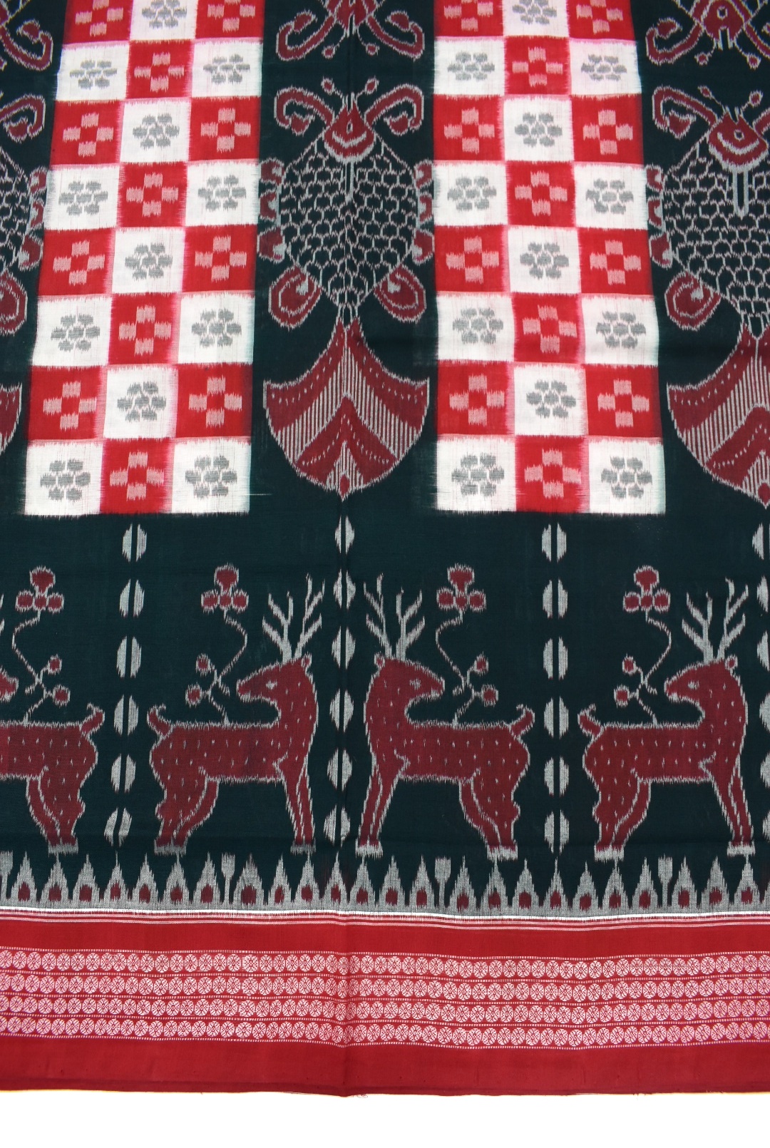 Green-Red Colour Sambalpuri Handloom Cotton Bandha Saree - Image 4