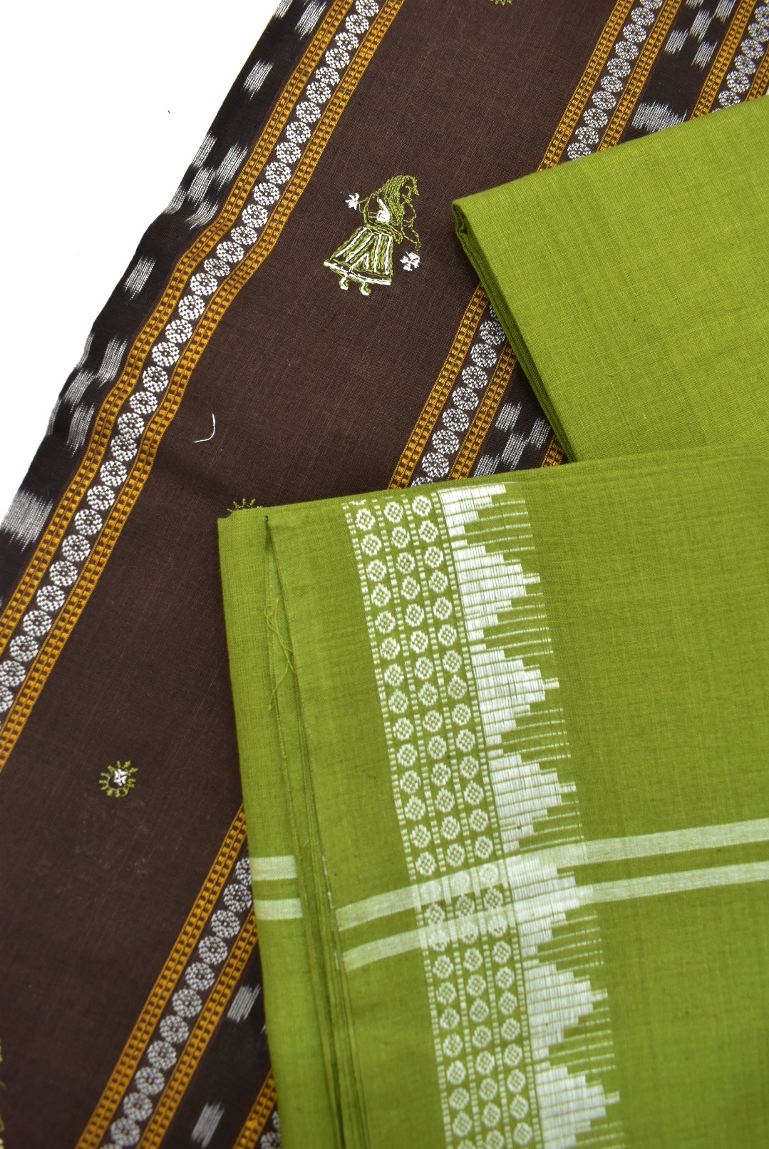 Brown Colour Sambalpuri Handloom Cotton Bomkai Dress Material - Image 2